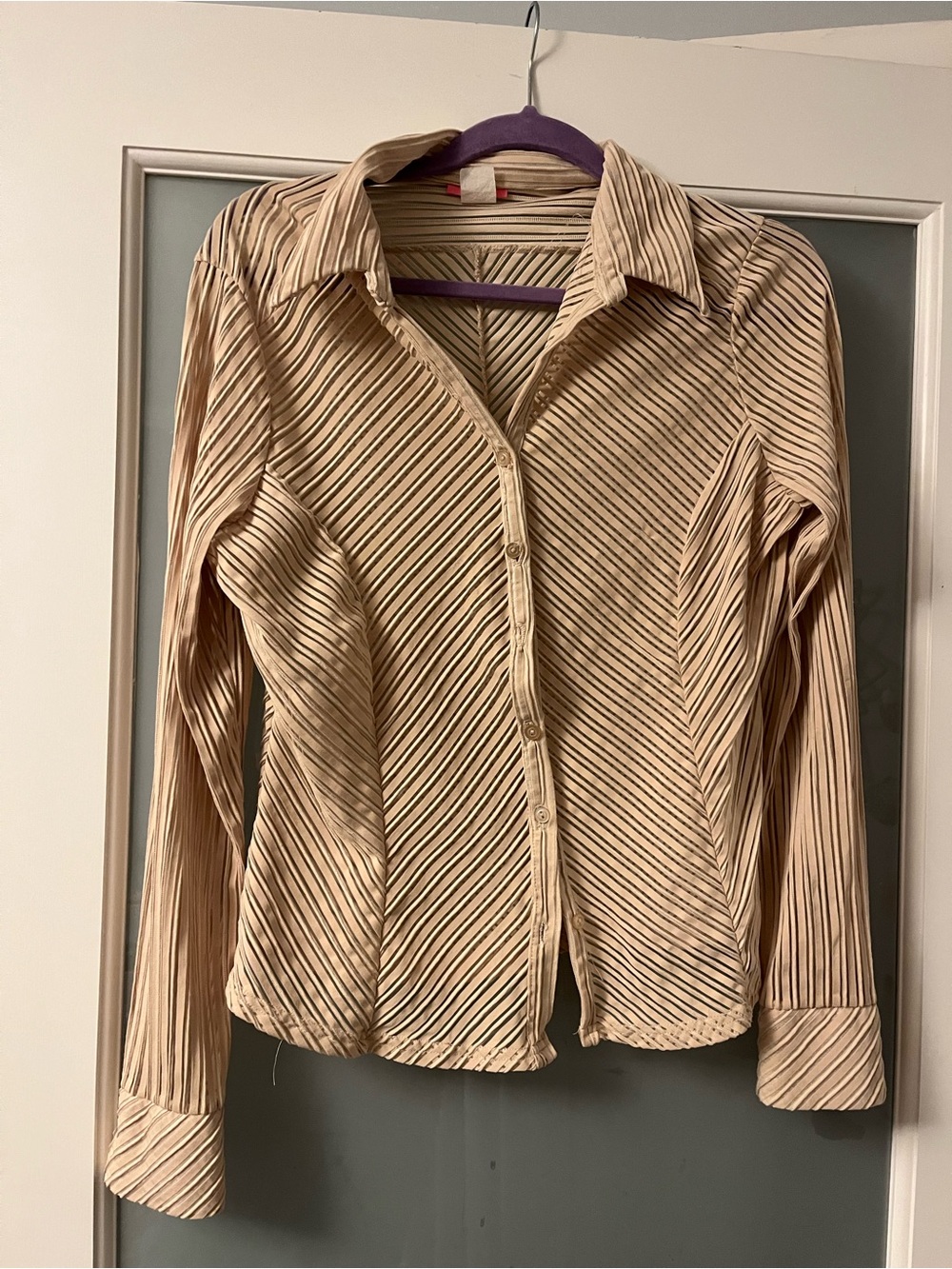 Women’s Sheer Striped Button-Down Shirt - Cream